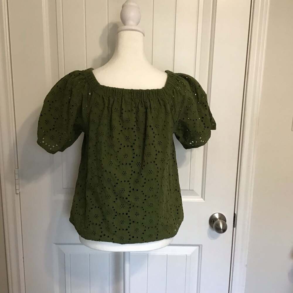EVEREVE Hadley Eyelet Puff Sleeve Top XS Olive Green Romantic Boho - Picture 4 of 11